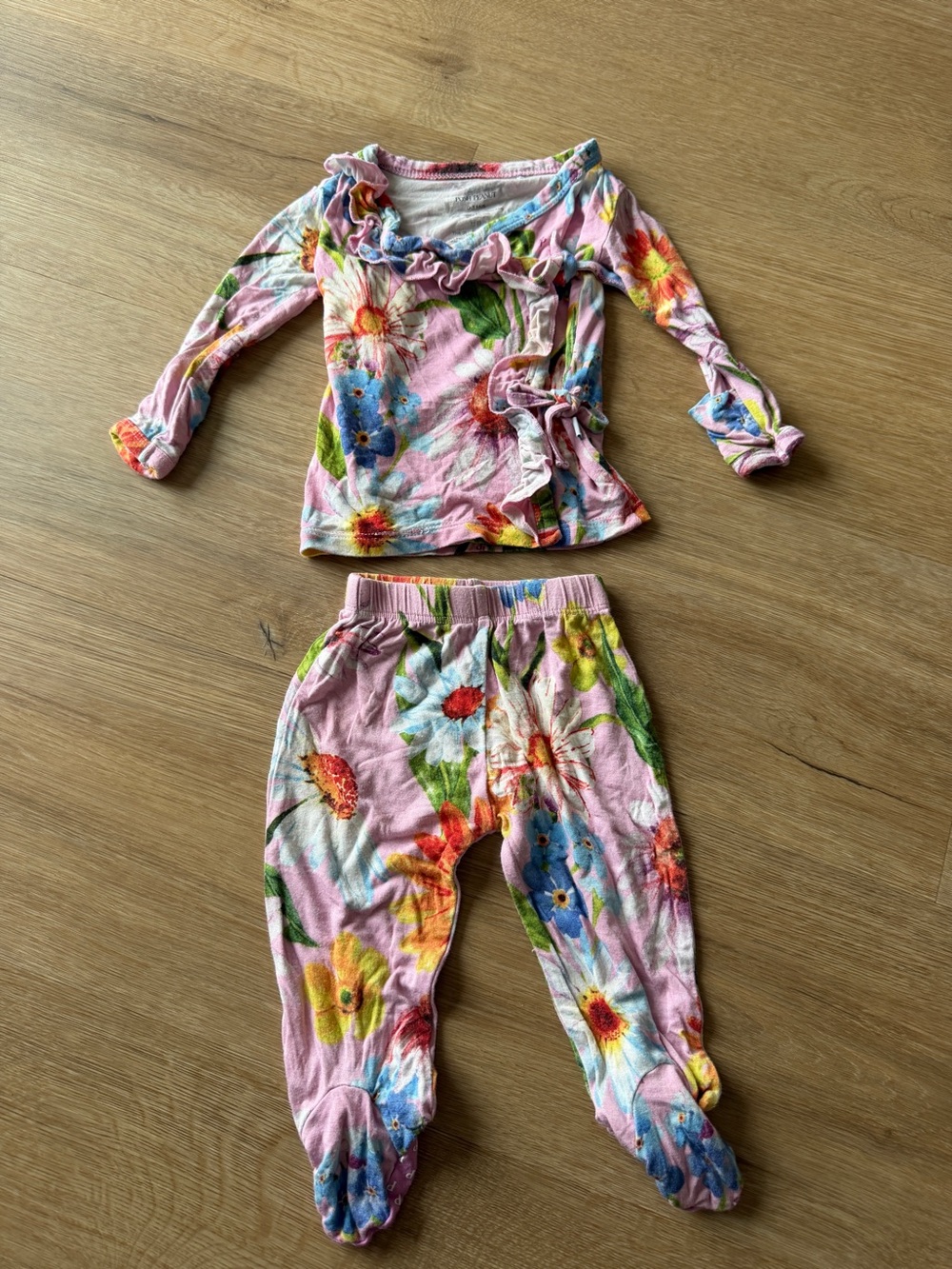 Posh Peanut Pink Floral Ruffle Pajama Set